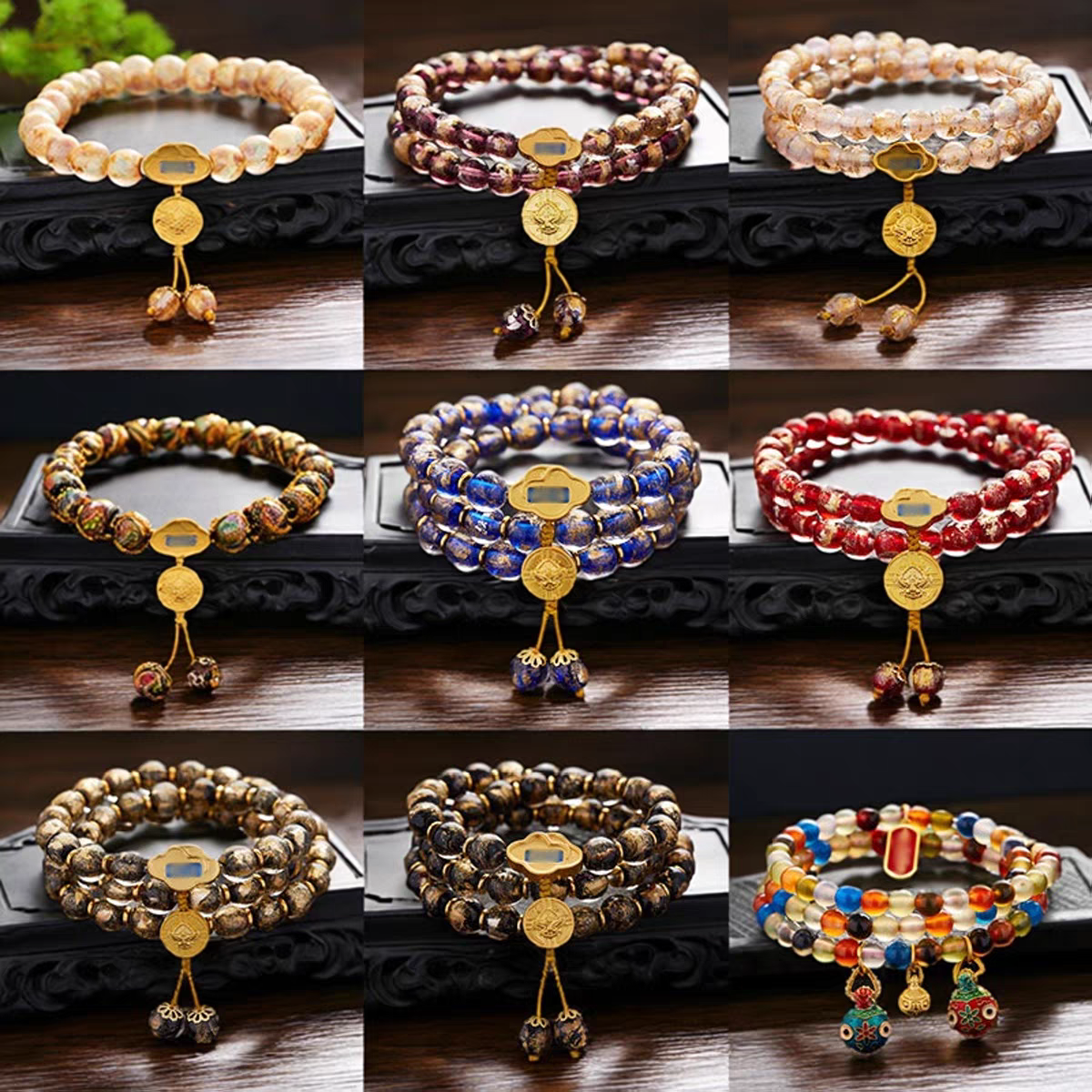 Shimmering Art Glass Wrap Bracelet – Vintage Cloud Charm Layered Beaded Bangle