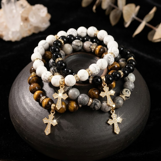 Gothic Cross Pendant Beaded Bracelet – Everyday Faith Jewelry for Men and Women