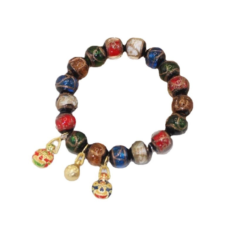【08】12mm Vintage Lampwork Glass Beaded Bracelet – Multi-Color Artisan Charm Jewelry