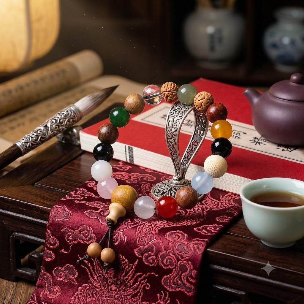 【17】8mm Multi-Gemstone & Wood Mixed Beaded Bracelet – Eclectic Zen Mala