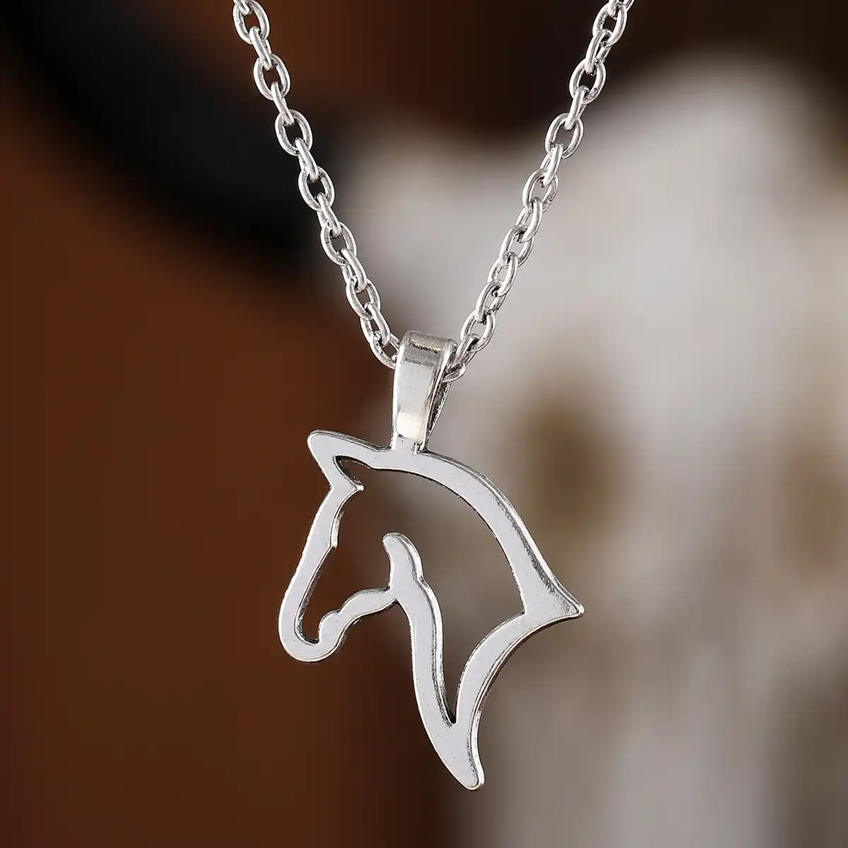 Openwork Silver Horse Head Pendant Necklace | Minimal Western Equestrian Jewelry for Her