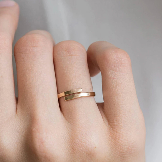 Minimalist Rose Gold Double Flat Bar Open Ring Custom Engraved Text Parallel Wrap Stackable Rings Personalized Jewelry Gift for Female
