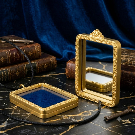 【Top】Vintage Baroque Rectangular Pendant Frame –Case for Photos, and Keepsakes(50mm x 40mm)