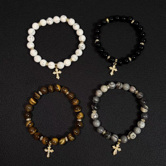 Gothic Cross Pendant Beaded Bracelet – Everyday Faith Jewelry for Men and Women