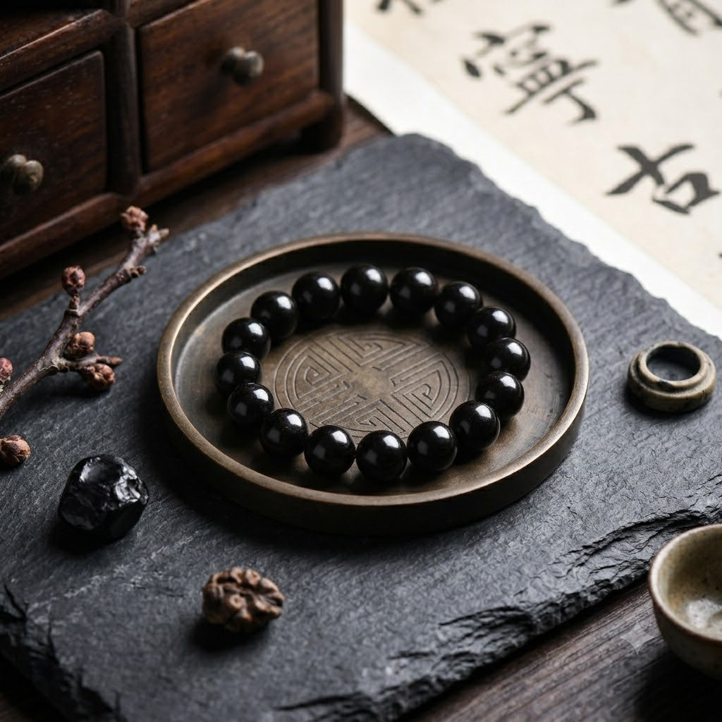 【20】12mm Ultra-Minimalist Ebony Wood Beaded Bracelet – High-Luster Black Wood Strand
