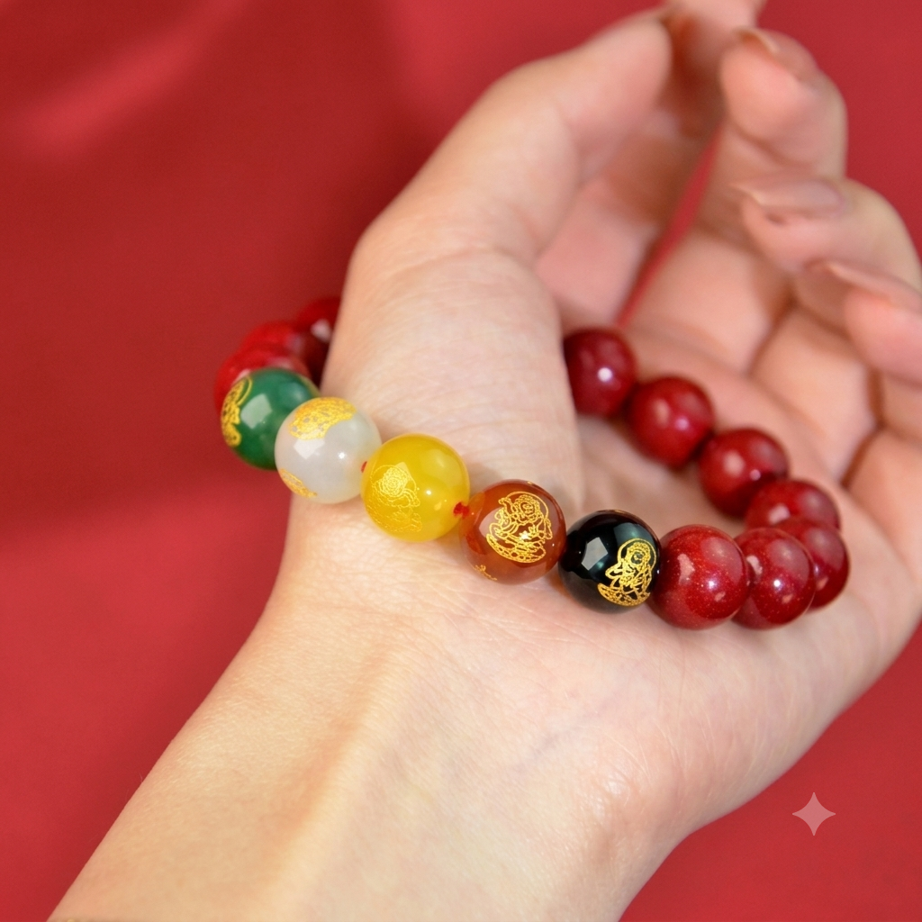 【01】8mm Manifest Abundance: Red Pixiu Cultural Bracelet with Multi-Color Harmony Beads