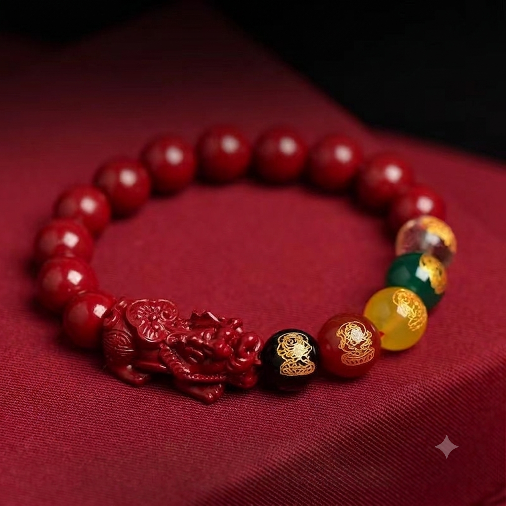 【01】8mm Manifest Abundance: Red Pixiu Cultural Bracelet with Multi-Color Harmony Beads