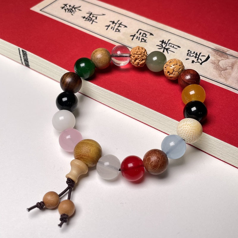 【17】8mm Multi-Gemstone & Wood Mixed Beaded Bracelet – Eclectic Zen Mala