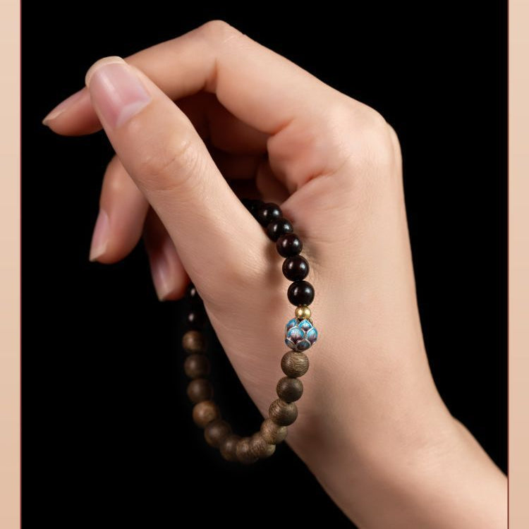 【05】6mm Natural Peach Wood Two-Tone Beaded Bracelet