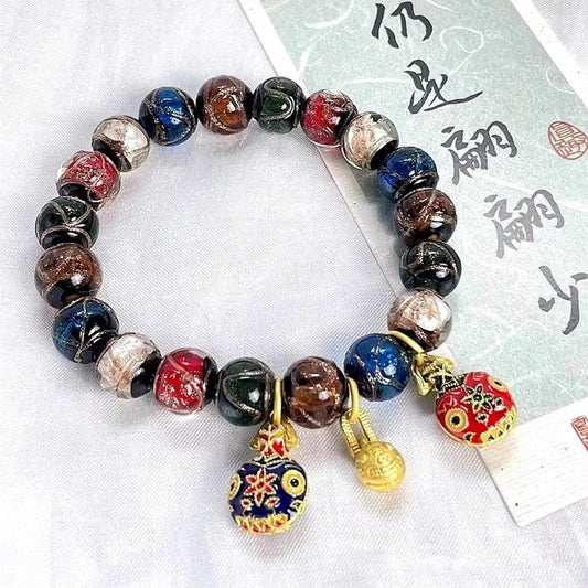 【08】12mm Vintage Lampwork Glass Beaded Bracelet – Multi-Color Artisan Charm Jewelry